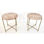 SIDE TABLES, a pair, 1970's Italian style, pink marble tops. (2)
