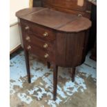 SIDE CHEST, 70cm x 35cm x 76cm H, Edwardian mahogany and line inlaid with three drawers and side