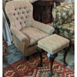 ARMCHAIR, 72cm W Victorian simulated rosewood with button back in a zig zag fabric and a 19th