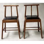 SIDE CHAIRS, a pair, Arts and Crafts period oak, each with drop in leather seat and cleated