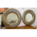 R.V. ASTLEY WALL MIRRORS, a pair, 91cm diam circular with a bevelled plate. (2)