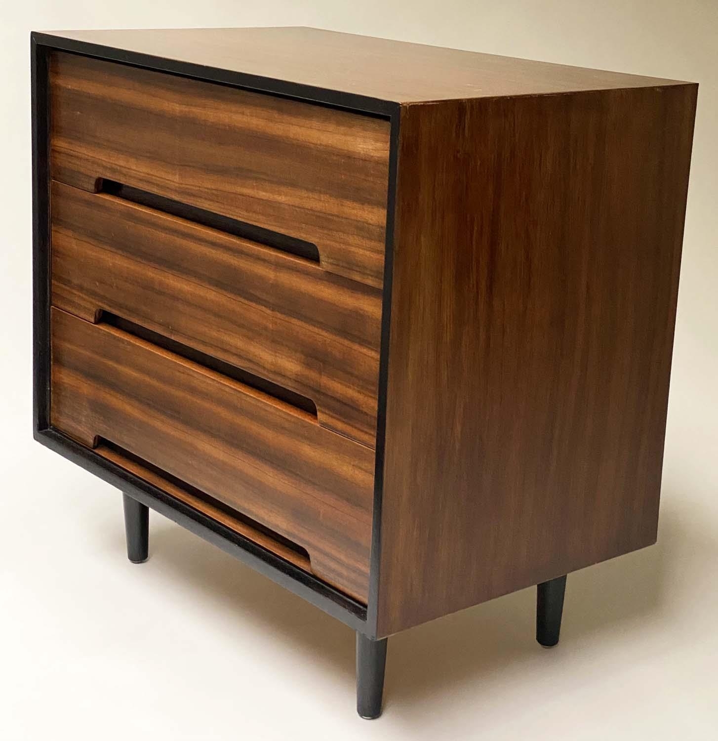 CHEST, 1960's exotic wood and ebonised with three long drawers, 46cm x 76cm H x 74cm H. - Image 3 of 4