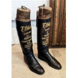 RIDING BOOTS, a pair, 56cm H, hand painted black leather with trees, 'Elthea Custom and Bespoke
