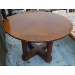 OCCASIONAL TABLE, 99cm diam x 68cm H, on quadraform pedestal base.