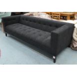 SOFA, 216cm L x 70cm H with black upholstery.