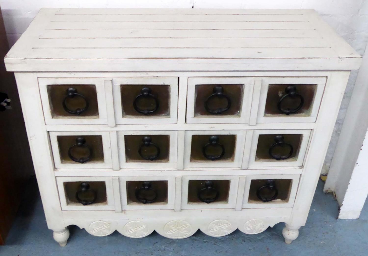 INDIA JANE BANK OF DRAWERS, 106cm W x 86cm H x 45cm D cream with metal handles.