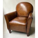 ARMCHAIR, 80cm W, Italian mid brown leather, with rounded back and arms, by 'Calia'.