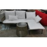 TERRACE CORNER SOFA, 199cm x 135cm x 82cm, faux rattan, with cushions and side table, 47cm x 45cm