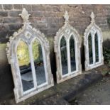 ARCHITECTURAL WALL MIRRORS, a set of three, aged painted finish 116cm x 60cm. (3)