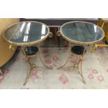 SIDE TABLES, 75cm x 72cm a pair, Regency style, antiqued glass. (2)