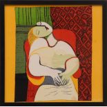 PABLO PICASSO 'Sleeping Woman', print on cotton, 46cm x 466cm, framed and glazed.