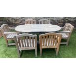 GARDEN ARMCHAIRS by INDIAN OCEAN, a set of six, weathered teak, of substantial form, stamped 'Indian