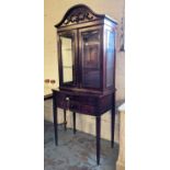 DISPLAY CABINET ON STAND, 77cm x 193cm H, Edwardian mahogany with glass doors and shelves above