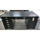 CAMPAIGN STYLE PEDESTAL DESK, 170cm W x 79cm H x 82.5cm D ebonised with drawers below having