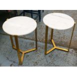 MARBLE TOPPED SIDE TABLES, a pair, each 43cm diam. x 53cm H. (2)