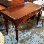 WRITING TABLE, 105.5cm W x 77.5cm H x 55cm D Victorian mahogany with two short drawers on turned