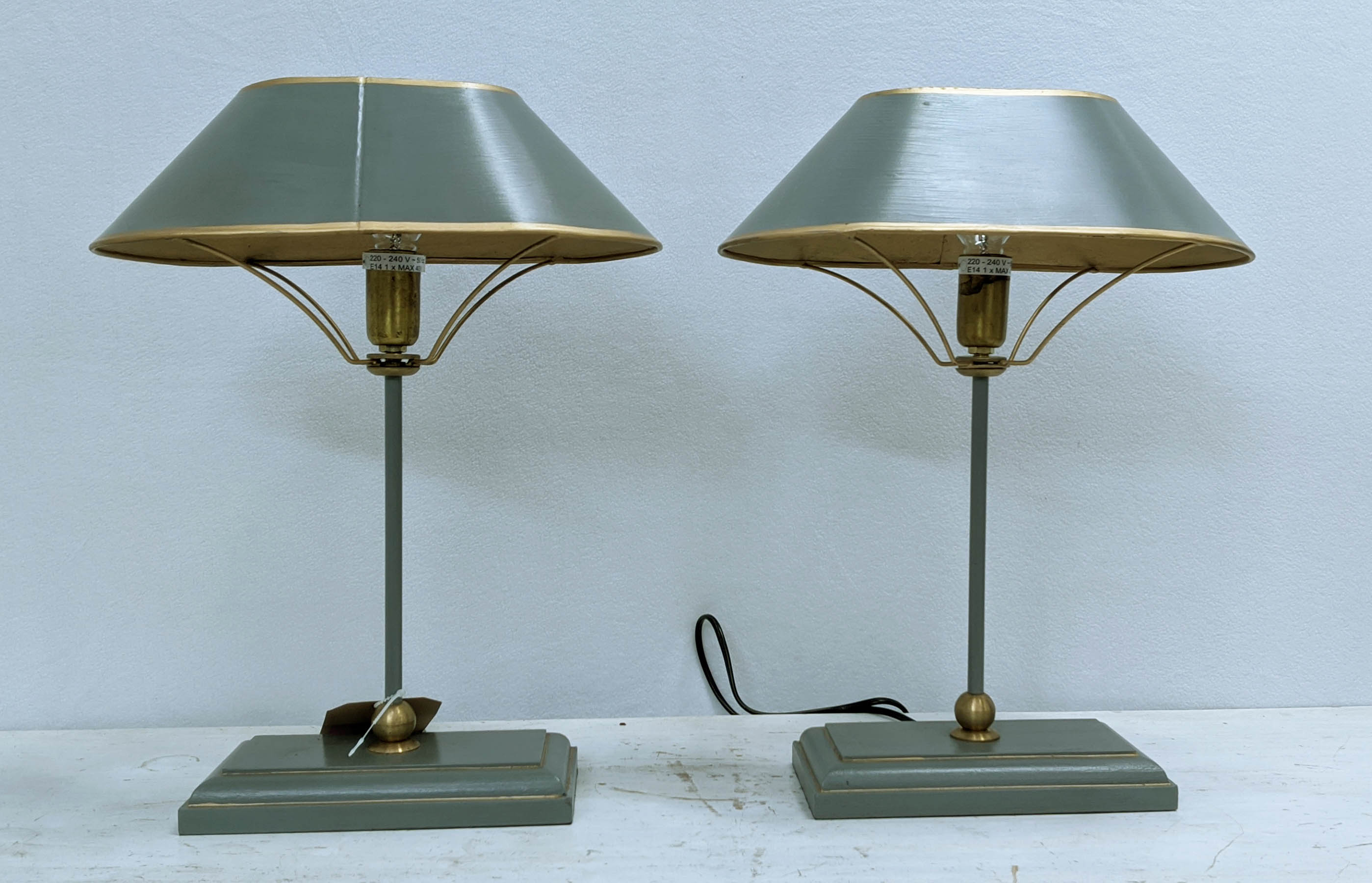 COACH HOUSE TABLE LAMPS, a pair, 42cm H with shades. (2)