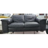 NATUZZI SOFA, 102cm x 84cm H x 205cm, black leather.