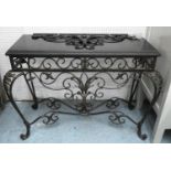 CONSOLE TABLE, 115cm W x 56cm D, the black marble top on a metal base.