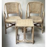 CONSERVATORY TERRACE ARMCHAIRS, a pair, 54cm W, vintage French café style rattan framed, wicker