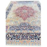 ANTIQUE KERMAN LAVER CARPET, 335cm x 240cm.