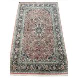 FINE PURE SILK TEHRAN DESIGN RUG, 200cm x 121cm.