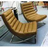 LOUNGE CHAIRS, a pair, 90cm H, 1970s inspired, leathered finish. (2)