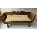 ANGLO-INDIAN BENCH, 168cm W, Colonial style, hand carved teak, with fluted scrolled arms and
