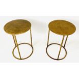 SIDE TABLES, a pair, 51cm H x 40cm diam, gilt metal. (2)