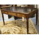 LIBRARY TABLE, 83cm x 141cm x 79cm H, Regency mahogany with an inlaid leather top, frieze drawers