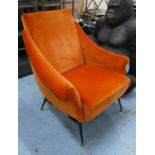 ARMCHAIR, 85cm W, vintage 1950's Italian style orange velvet finish.