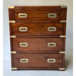 CAMPAIGN BACHELORS CHEST, yewwood and brass bound with foldover top and four long drawers, 60cm x