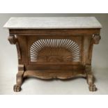 ANGLO-INDIAN CONSOLE TABLE, 112cm W x 51cm D x 86cm H, Colonial style teak, with marble top,