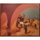 20th CENTURY SCHOOL 'North African Street View', oil on canvas, signed indistinctly, 51 x 61cms,