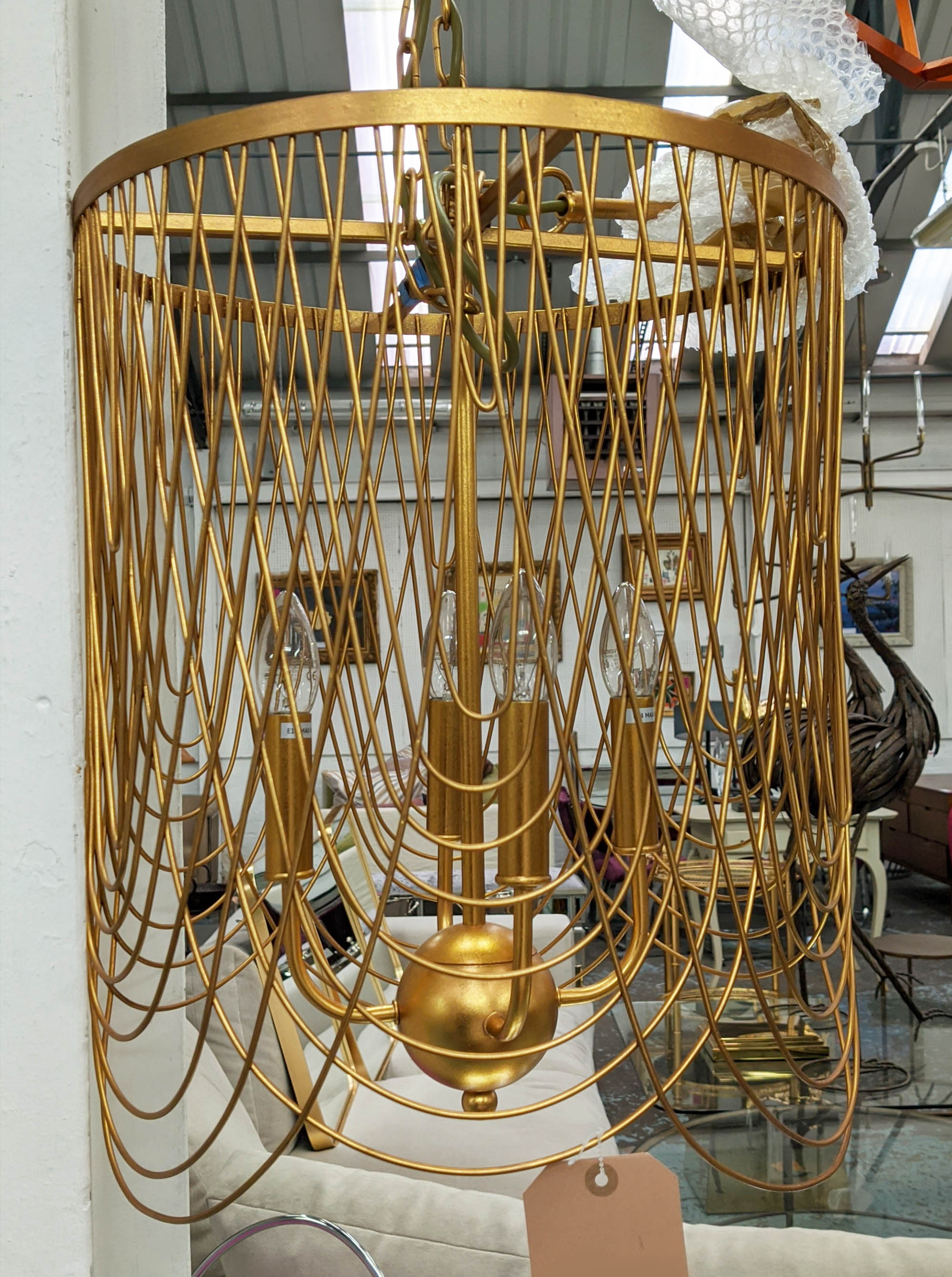 CHANDELIER, 55cm drop minus chain, 1950's gilt metal.