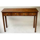 HALL TABLE, George III design burr elm of shallow proportions with four short drawers, 110cm x