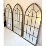 ARCHITECTURAL GARDEN WALL MIRROR, a set of three, 160cm x 67cm, Gothic revival style arch top