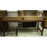 DISPLAY COUNTER, 103cm H x 186cm x 70cm Edwardian mahogany with sloping glazed hinged top (