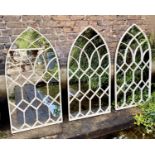 ARCHITECTURAL GARDEN MIRRORS, three, 131cm x 66cm, Spanish style, white painted frames. (3)