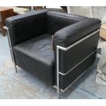 ARMCHAIR AFTER LE CORBUSIER, 90cm x 74cm H LC2 style chair.