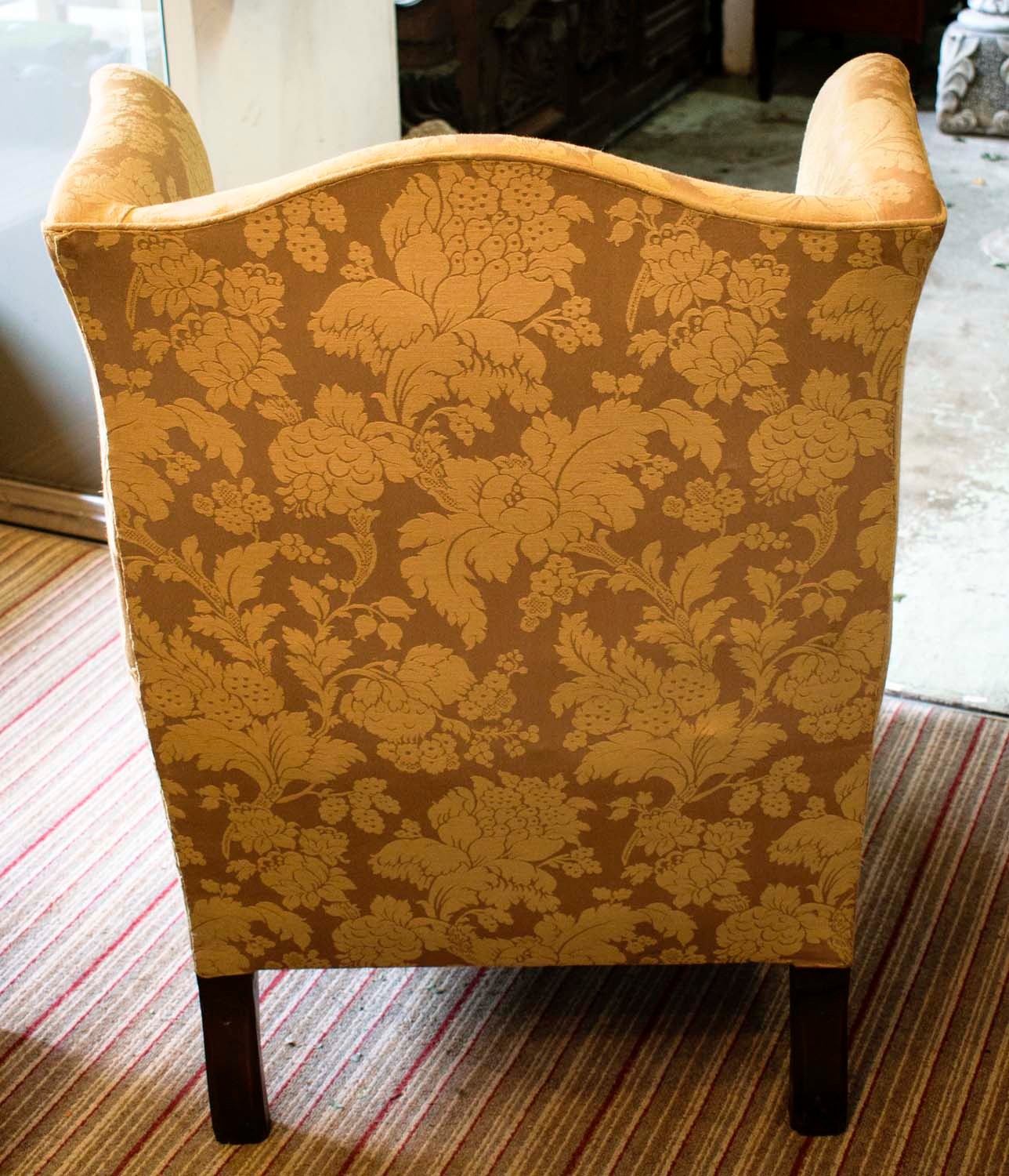 WINGBACK CHAIR, 76cm W x 104cm H, damask upholstery, with claw and ball carved supports. - Image 10 of 12