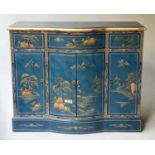 CHINOISERIE CABINET, 1930's style blue lacquer and gilt Chinoiserie painted decoration with two