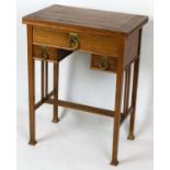 CARD TABLE, 78cm H x 60cm W x 39cm D, circa 1905, walnut with green baize foldover top above three