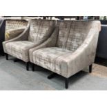 CHAIRS, a pair, 90cm W x 87.5cm H, contemporary checked grey fabric. (2)