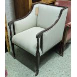 LIBRARY CHAIR, Georgian style mahogany with ticking upholstery, 91cm H x 64cm.