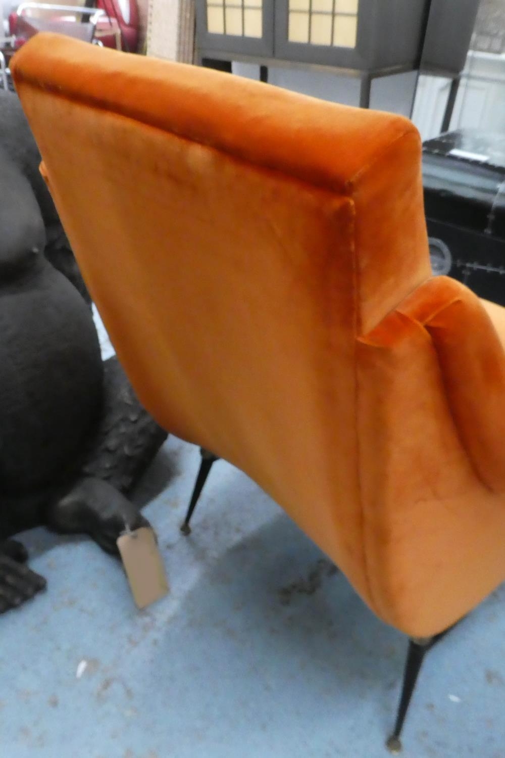 ARMCHAIR, 85cm W, vintage 1950's Italian style orange velvet finish. - Image 4 of 4