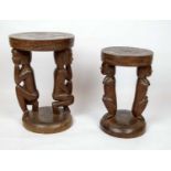 TRIBAL FIGURAL STOOLS, two African style carved hardwood, largest 50cm H x 34cm. (2)