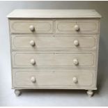 VICTORIAN PAINTED CHEST, grey painted and black lined with two short and three long drawers, 98cm