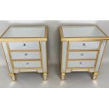 SIDE CHESTS, a pair, 60.5cm x 50cm x 40cm, mirrored finish with gilt accents. (2)