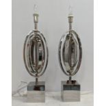 TABLE LAMPS, a pair, neach 63cm H, polished metal. (2)